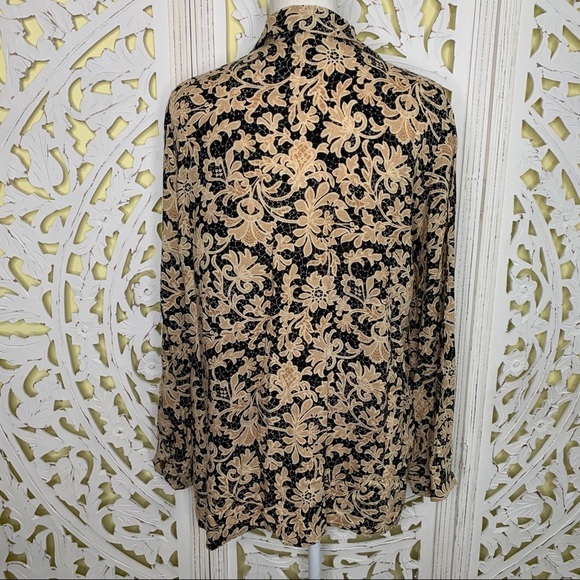 Vintage Floral Black & Tan Button Down Tunic - Picture 3 of 9